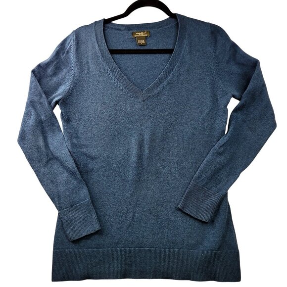 Eddie Bauer Mens V-Neck Sweater Small Blue Cotton Cashmere Blend - Picture 1 of 8